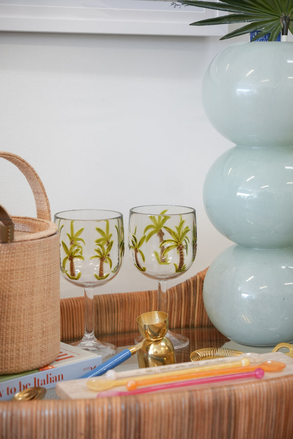 Acrylic Stemmed Wine Glass with Palm Trees, 16 oz.