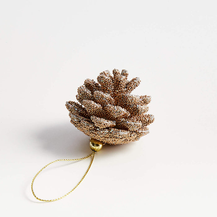 Gold-Beaded Glitter Pinecone Christmas Tree Ornament, Sold Individually