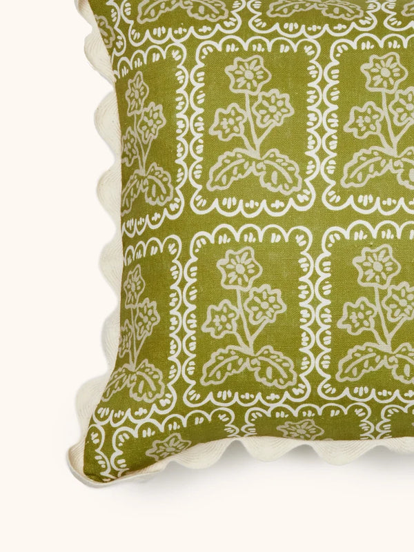 Martine Olive Lumbar Pillow, 16" x 24"