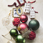 Ceramic White Brownstone with Bay Window Christmas Tree Ornament, Sold Individually