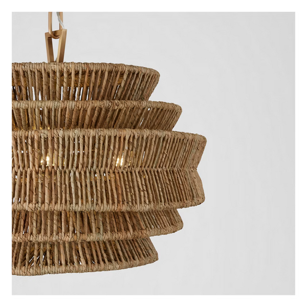 Antigua Drum 22" Chandelier - Antique Burnished Brass & Natural Abaca, Small