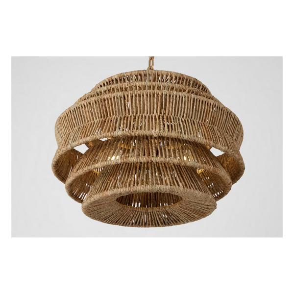 Antigua Drum 22" Chandelier - Antique Burnished Brass & Natural Abaca, Small