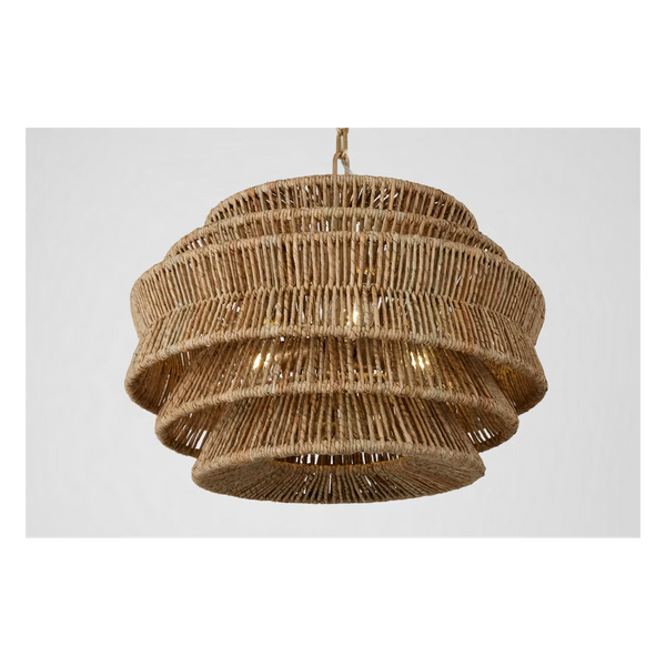 Antigua Drum 22" Chandelier - Antique Burnished Brass & Natural Abaca, Small
