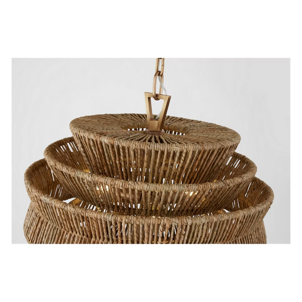 Antigua Drum 22" Chandelier - Antique Burnished Brass & Natural Abaca, Small