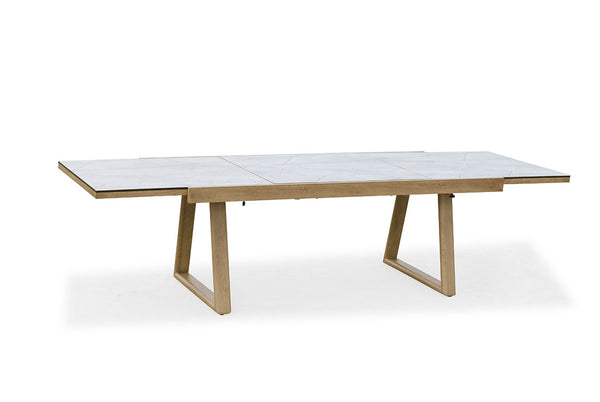 Together Extendable Dining Table - Oak Aluminum/Oyster, 79-118"L x 38"W
