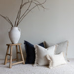 Belgian Linen Fringe Pillow - Denim Blue, 22 X 22"