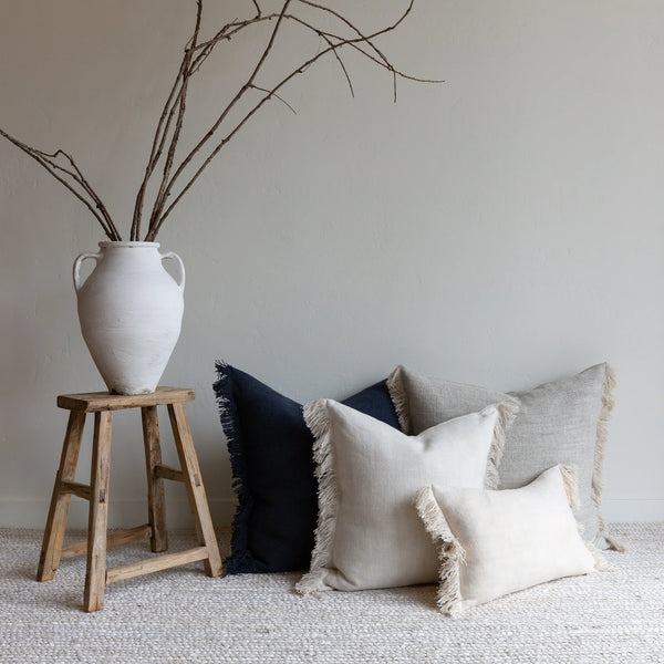 Belgian Linen Fringe Pillow - Denim Blue, 22 X 22"
