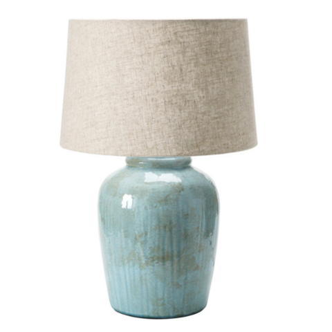 Stoneware Table Lamp with Linen Shade, Aqua