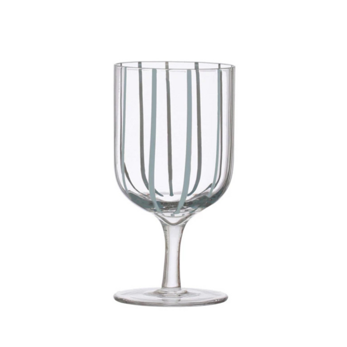 Hand-Painted Wine Glass w/ Stripes, 14 oz, Blue