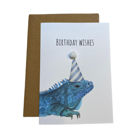 'Birthday Wishes' Blue Iguana Greeting Card