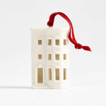 Ceramic White Brownstone with Bay Window Christmas Tree Ornament, Sold Individually