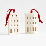 Ceramic White Brownstone with Bay Window Christmas Tree Ornament, Sold Individually