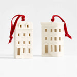 Ceramic White Brownstone with Bay Window Christmas Tree Ornament, Sold Individually