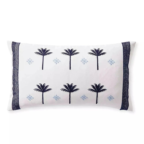 Veracruz Sunbrella Lumbar Pillow - White/ Navy, 12" x 21"