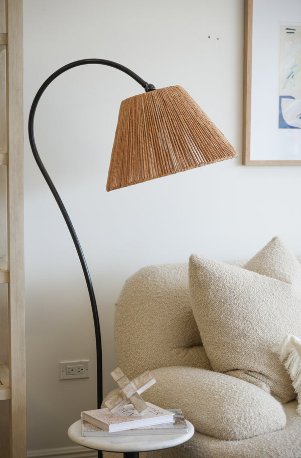 Dume Large Arched Floor Lamp, Aged Iron