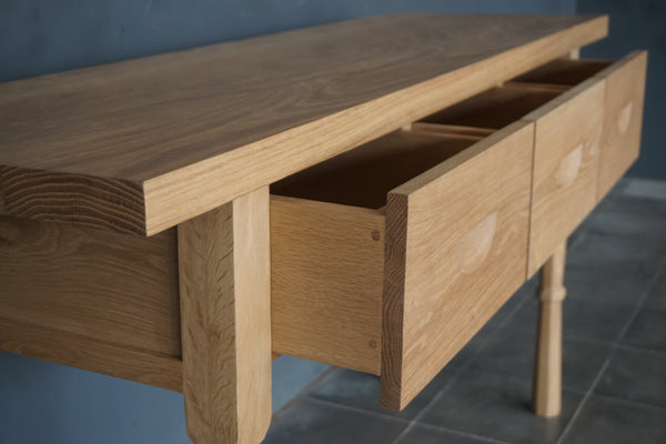 Solid Oak, French Console, Light Oak , 3 Drawers, 60"W x 18" D x 33" H