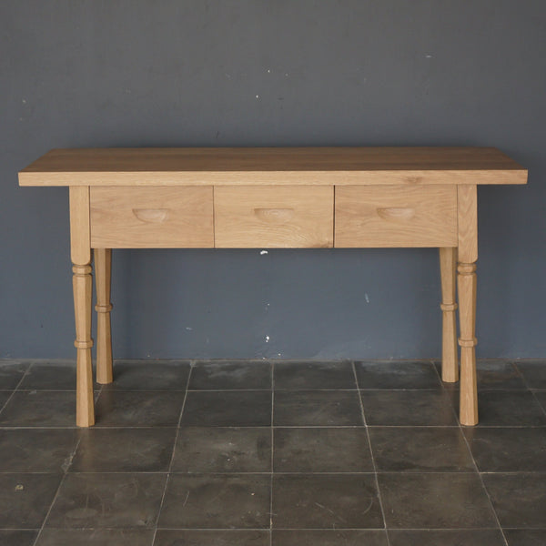 Solid Oak, French Console, Light Oak , 3 Drawers, 60"W x 18" D x 33" H
