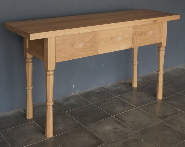 Solid Oak, French Console, Light Oak , 3 Drawers, 60"W x 18" D x 33" H
