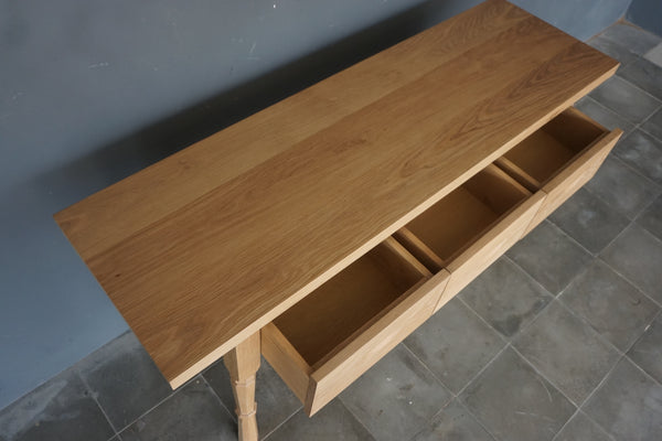 Solid Oak, French Console, Light Oak , 3 Drawers, 60"W x 18" D x 33" H