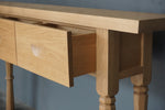 Solid Oak French Console, Oak, 3 Drawers, 60"W x 12"D x 33"H