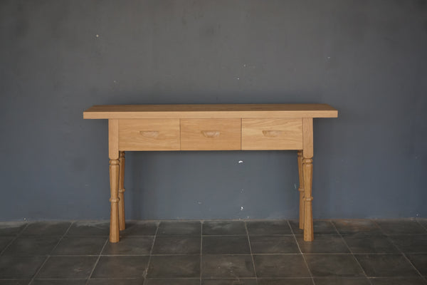 Solid Oak French Console, Oak, 3 Drawers, 60"W x 12"D x 33"H
