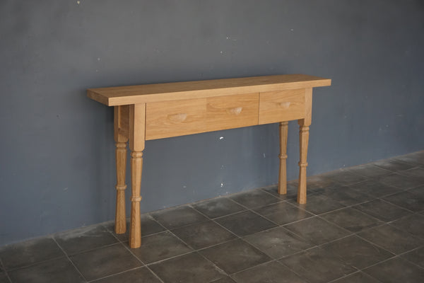 Solid Oak French Console, Oak, 3 Drawers, 60"W x 12"D x 33"H