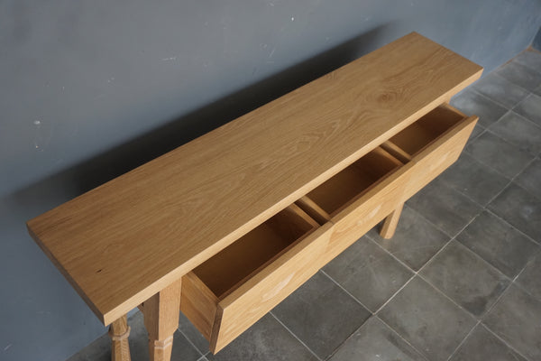 Solid Oak French Console, Oak, 3 Drawers, 60"W x 12"D x 33"H