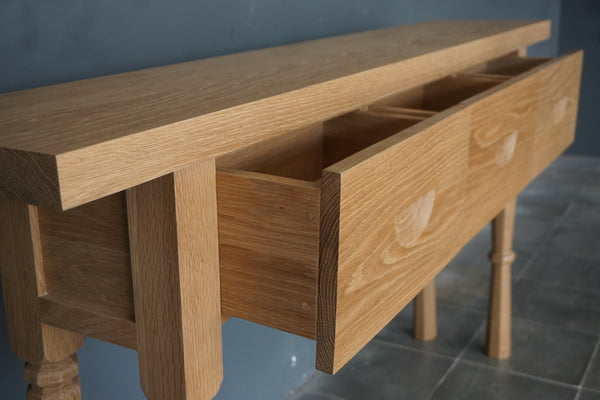 Solid Oak French Console, Oak, 3 Drawers, 60"W x 12"D x 33"H