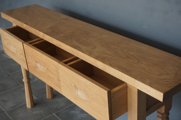 Solid Oak French Console, Oak, 3 Drawers, 60"W x 12"D x 33"H