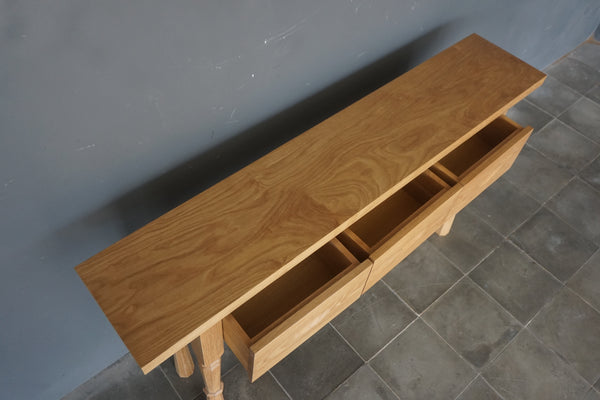 Solid Oak French Console, Oak, 3 Drawers, 60"W x 12"D x 33"H