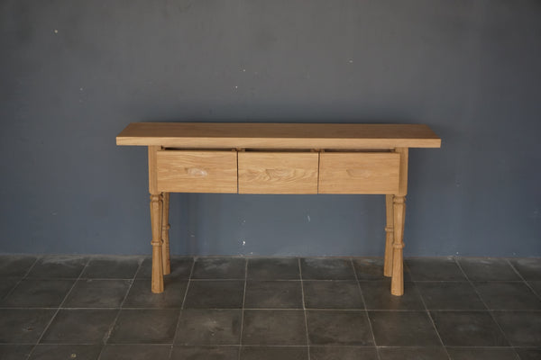 Solid Oak French Console, Oak, 3 Drawers, 60"W x 12"D x 33"H