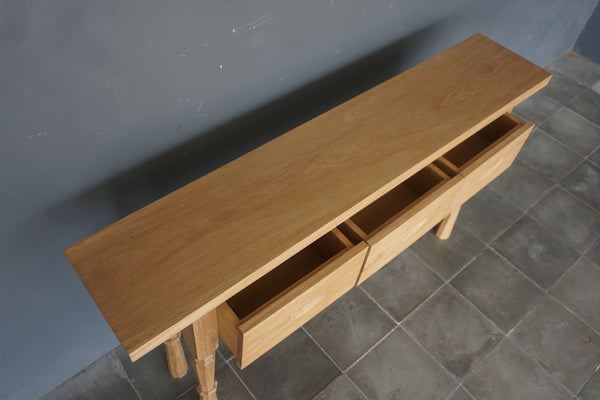 Solid Oak French Console, Oak, 3 Drawers, 60"W x 12"D x 33"H