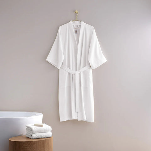 H by Frette Pique Kimono Bathrobe, White