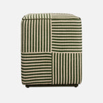 Baxter Stool, Emerald Striped Jute/Forest Full-Grain Leather, 16"L x 16"W x 18"H