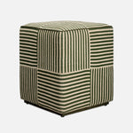 Baxter Stool, Emerald Striped Jute/Forest Full-Grain Leather, 16"L x 16"W x 18"H