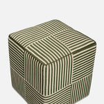 Baxter Stool, Emerald Striped Jute/Forest Full-Grain Leather, 16"L x 16"W x 18"H