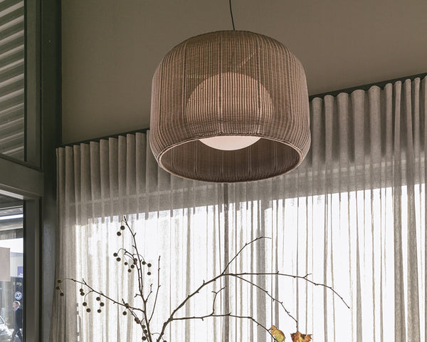 Fora 35.5" Outdoor Pendant, Natural White/Light Beige Shade