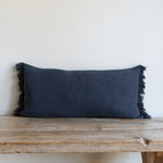 Denim Blue Belgian Linen Fringe Pillow (Lumbar) 16" X 32"