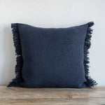 Belgian Linen Fringe Pillow - Denim Blue, 22 X 22"