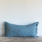 Belgian Linen Fringe Lumbar, Luna Blue, 16" x 32"