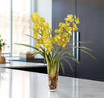Green Orchid Cymbidium Silk Arrangement in Glass Square Vase, 32"
