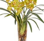Green Orchid Cymbidium Silk Arrangement in Glass Square Vase, 32"