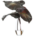 Taro Leaf, Burgundy Green, Glass Vase Faux Watergarden, 25"