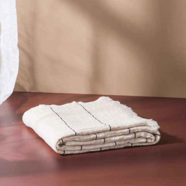 August Cotton Blend Throw,  Natural/Black