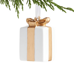 Rectangle White & Gold Present Christmas Tree Ornament