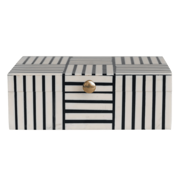 Resin Box w/ Striped Block Pattern & Gold Accent