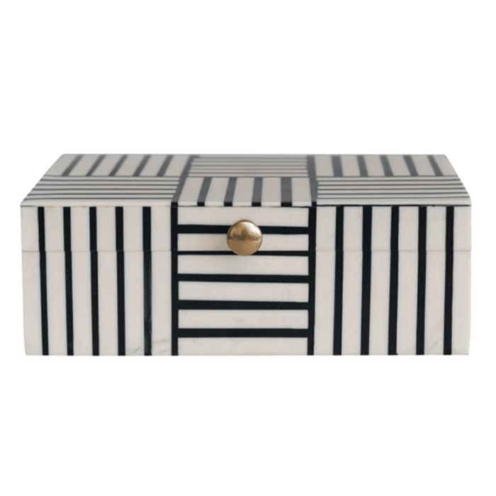 Resin Box w/ Striped Block Pattern & Gold Accent