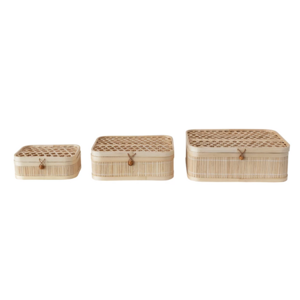 Hand-Woven Bamboo Boxes with Closures, 3 Sizes