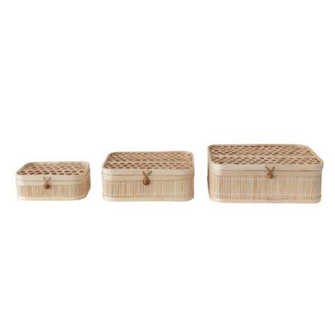 Hand-Woven Bamboo Boxes with Closures, 3 Sizes