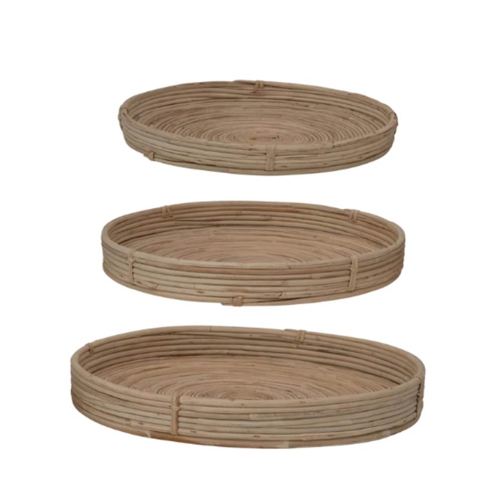 Hand-Woven Cane Trays, 3 Sizes